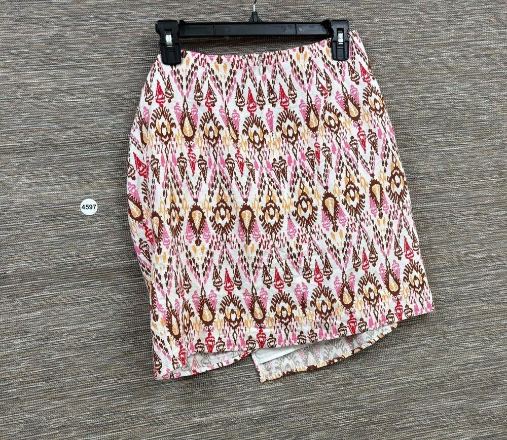 LOFT Skirt Womens Size 2 Multicolor Cotton Wrap Bow Lined Summer Casual Print